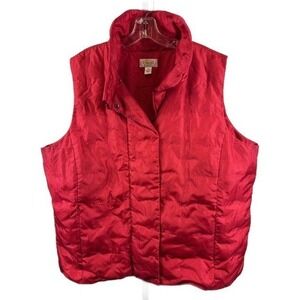Talbots Down Puffer Vest Women's Plus Size 2X Red Quilted Stand Collar Zip Snap